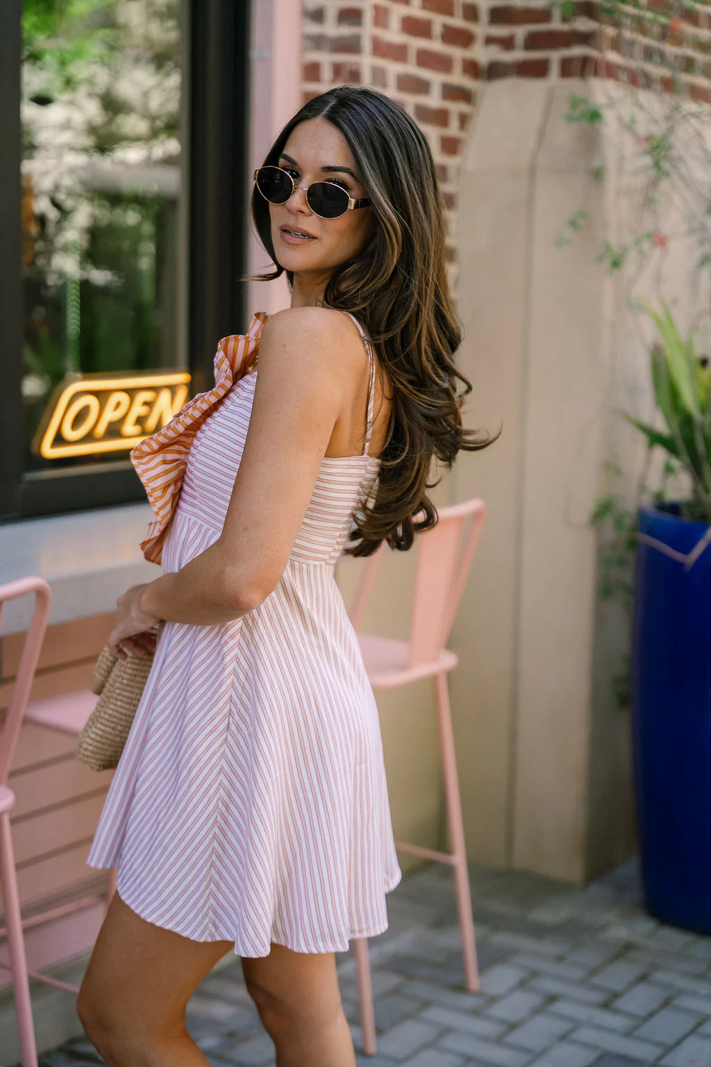 Skyler Peach Striped Ruffle Mini Dress - Image 9