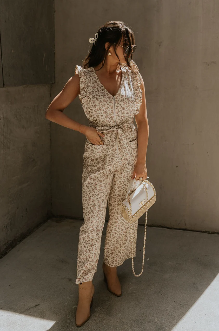 Myla Cream Pink Floral Sleeveless Jumpsuit
