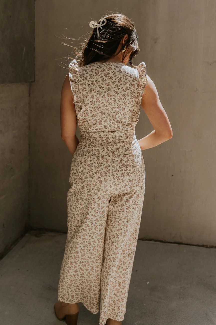 Myla Cream Pink Floral Sleeveless Jumpsuit - Image 7