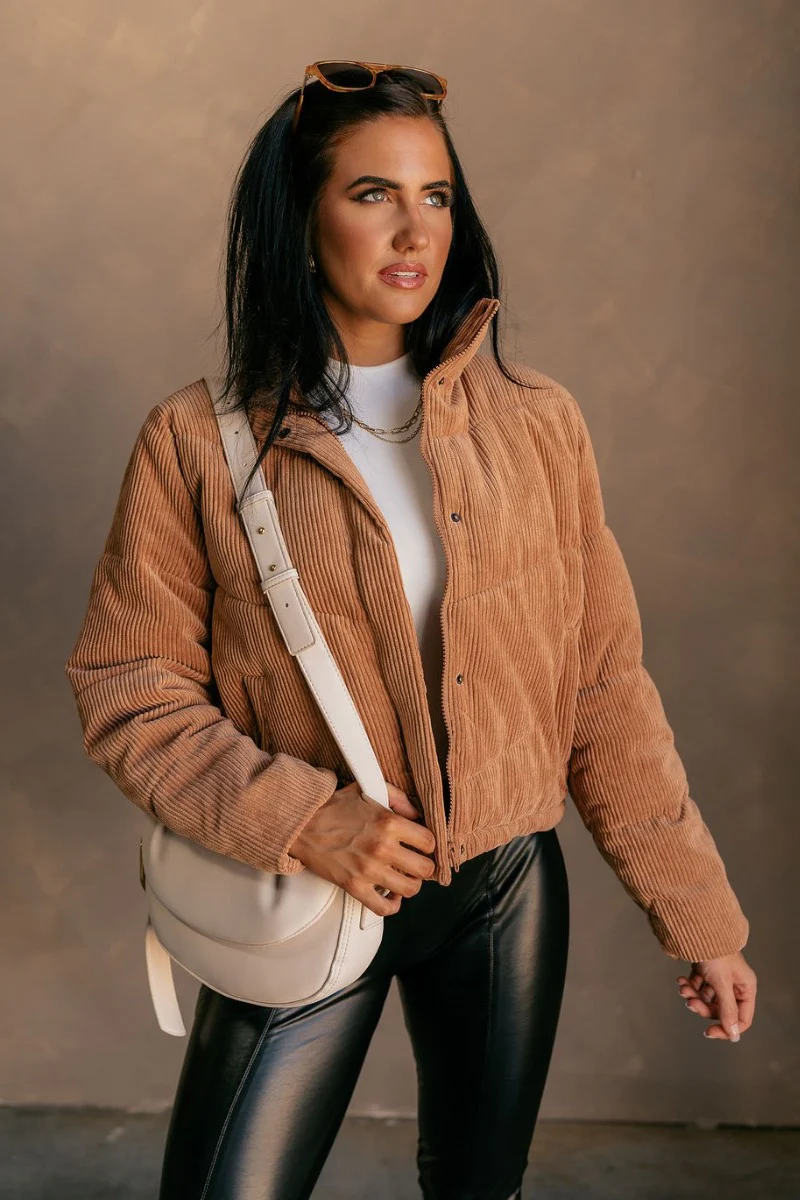 Sloan Camel Corduroy Puffer Jacket - Image 2