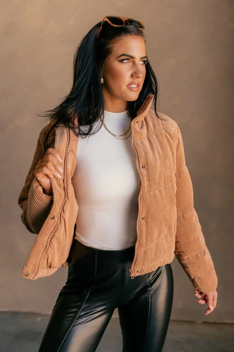 Sloan Camel Corduroy Puffer Jacket - Image 3
