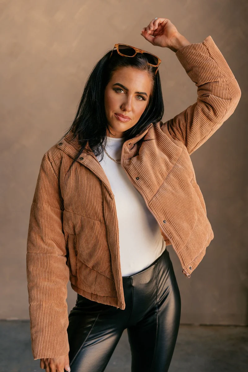 Sloan Camel Corduroy Puffer Jacket - Image 4