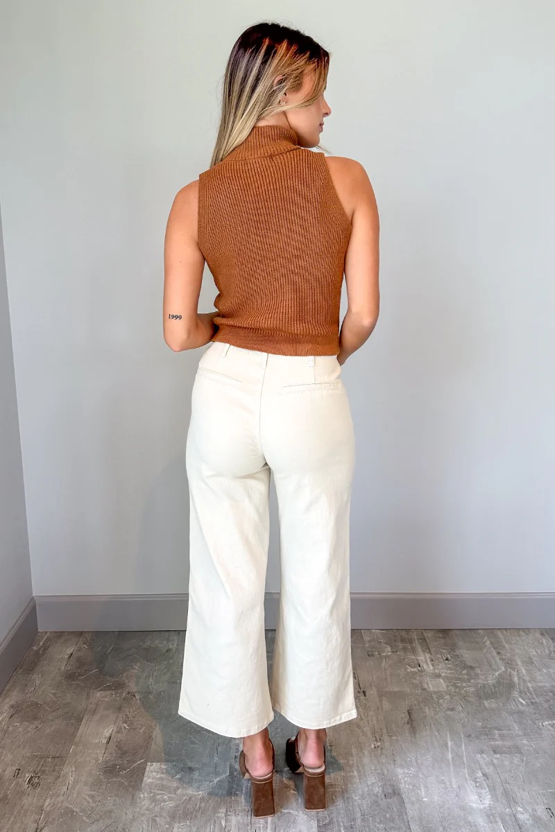 Sloan Camel Knit High Neck Sleeveless Sweater - Image 8