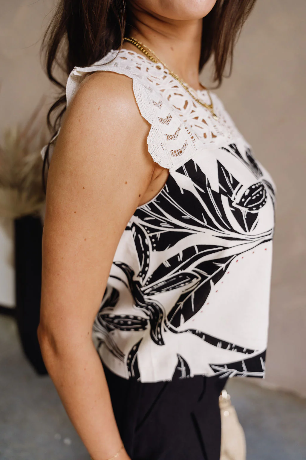 Sloan Cream & Black Floral Crochet Tank - Image 3