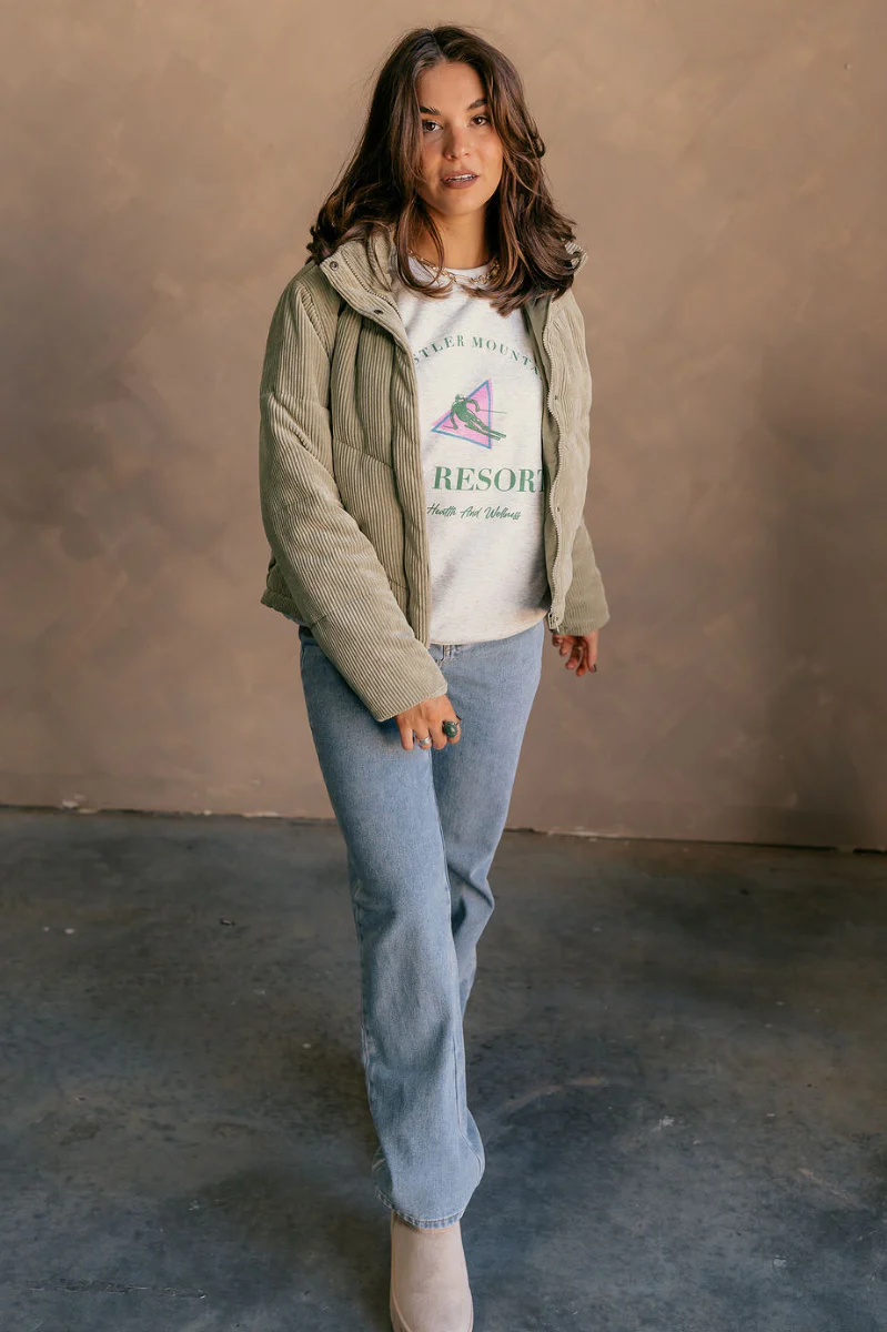 Sloan Moss Green Corduroy Puffer Jacket