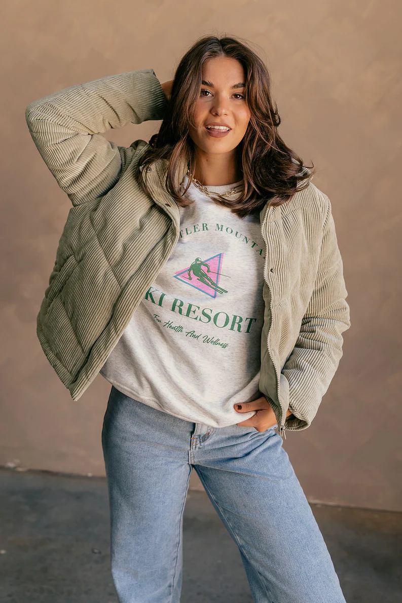 Sloan Moss Green Corduroy Puffer Jacket - Image 2
