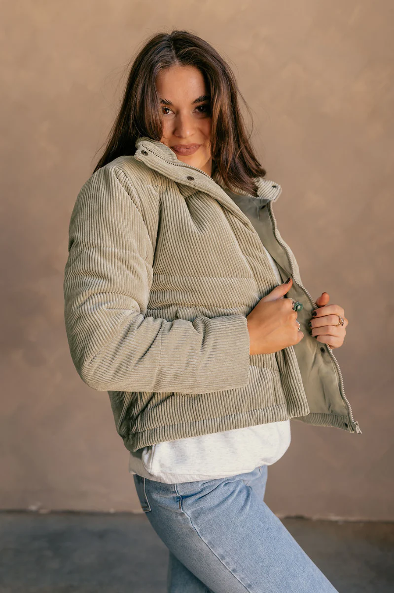 Sloan Moss Green Corduroy Puffer Jacket - Image 6
