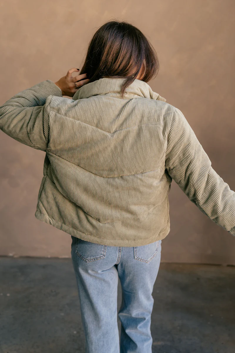 Sloan Moss Green Corduroy Puffer Jacket - Image 8