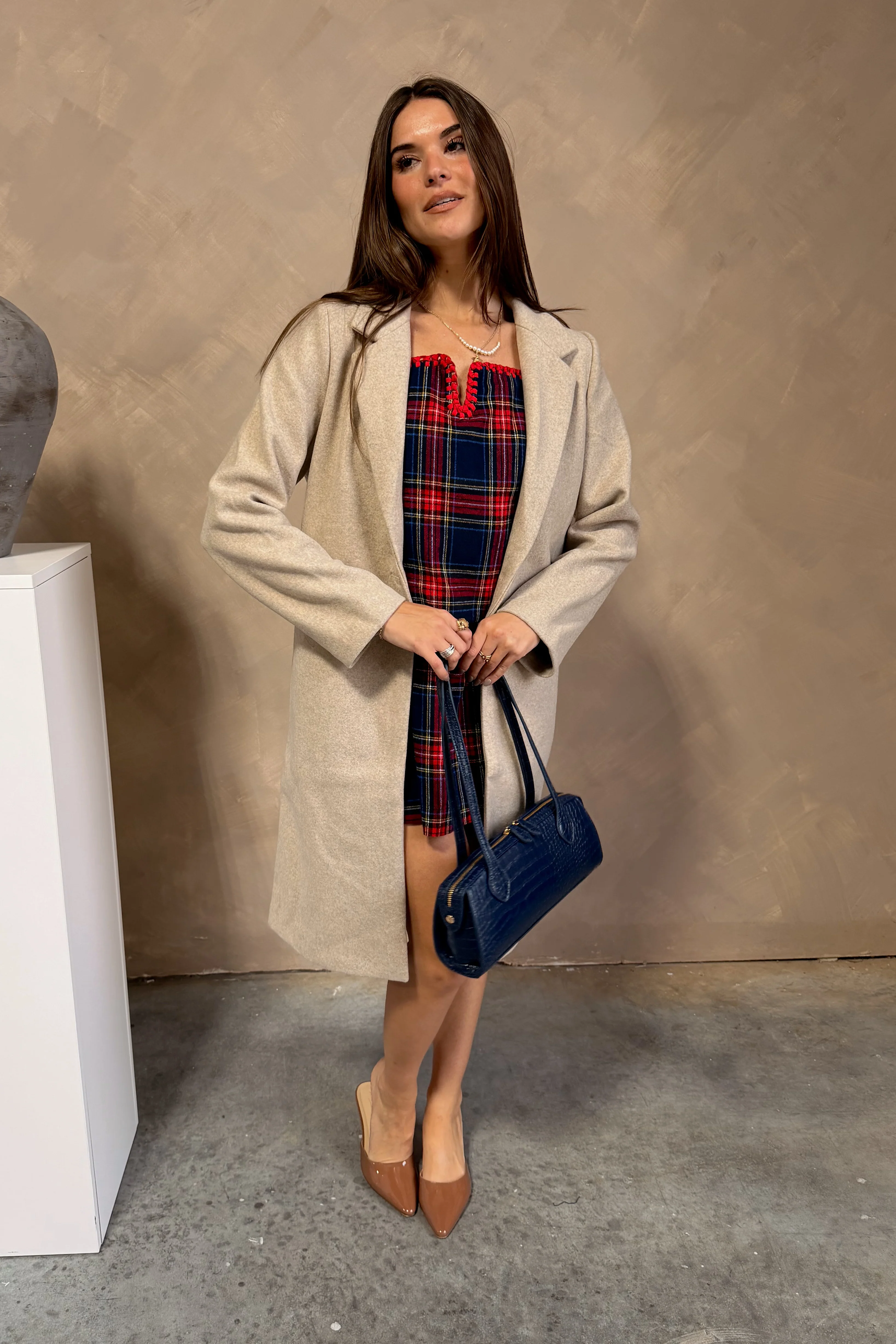 Sloan Oatmeal Collared Midi Coat - Image 2