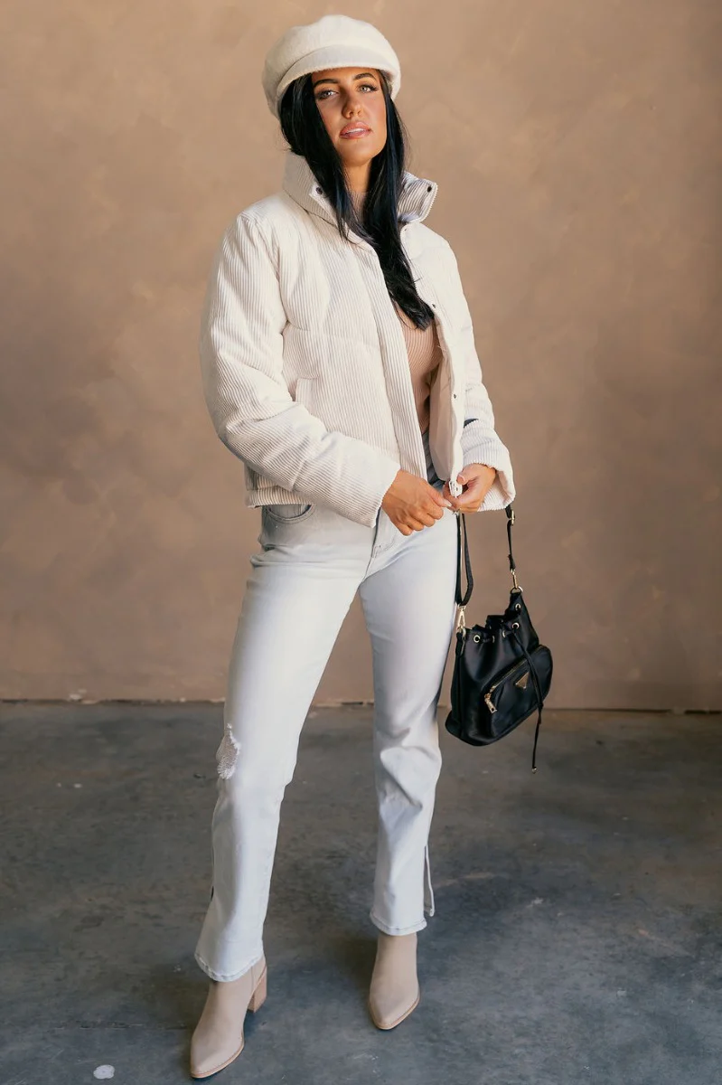 Sloan Off White Corduroy Puffer Jacket - Image 3