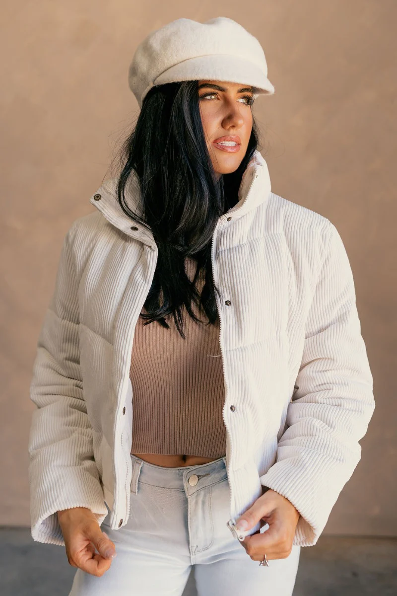 Sloan Off White Corduroy Puffer Jacket - Image 5