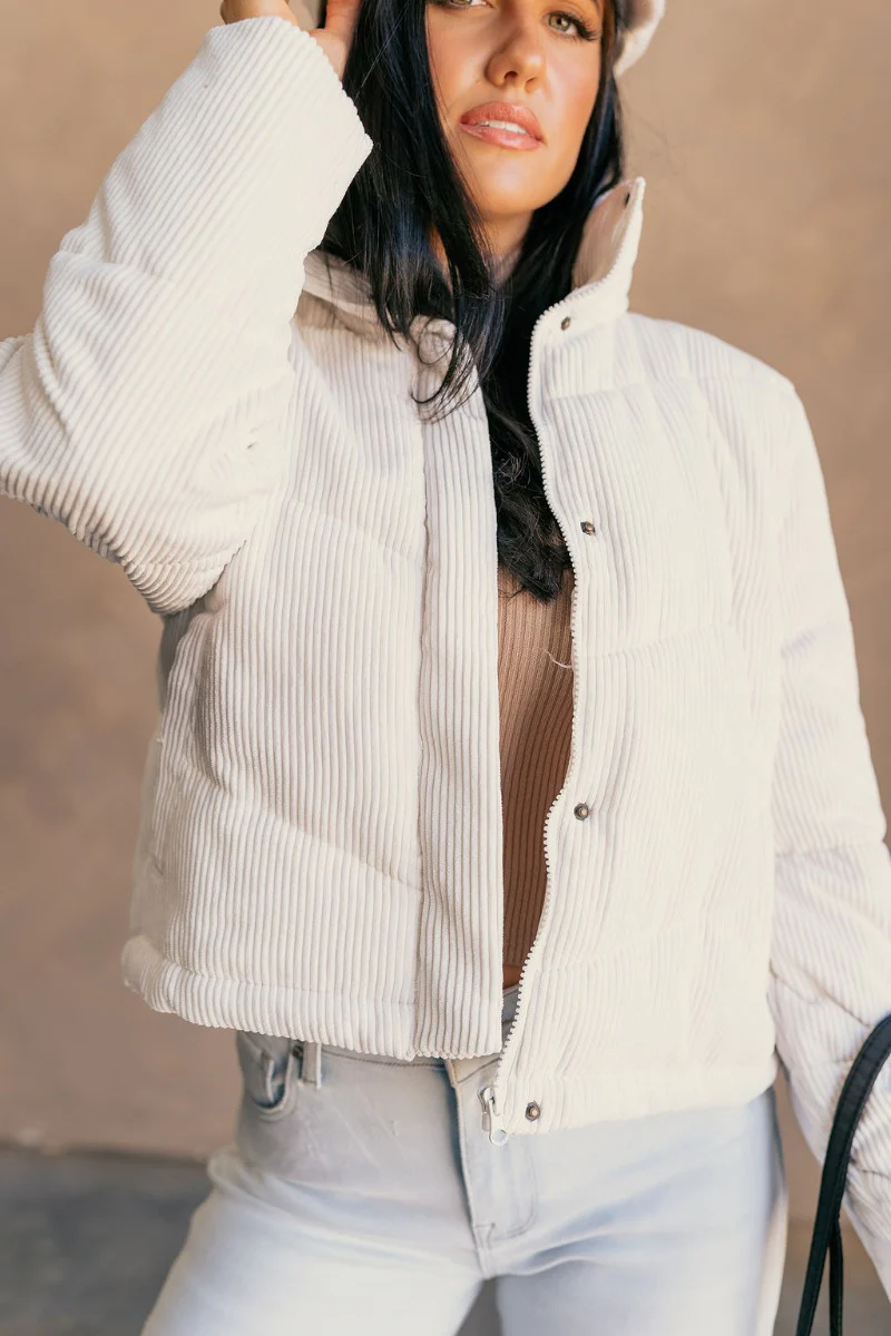 Sloan Off White Corduroy Puffer Jacket - Image 6