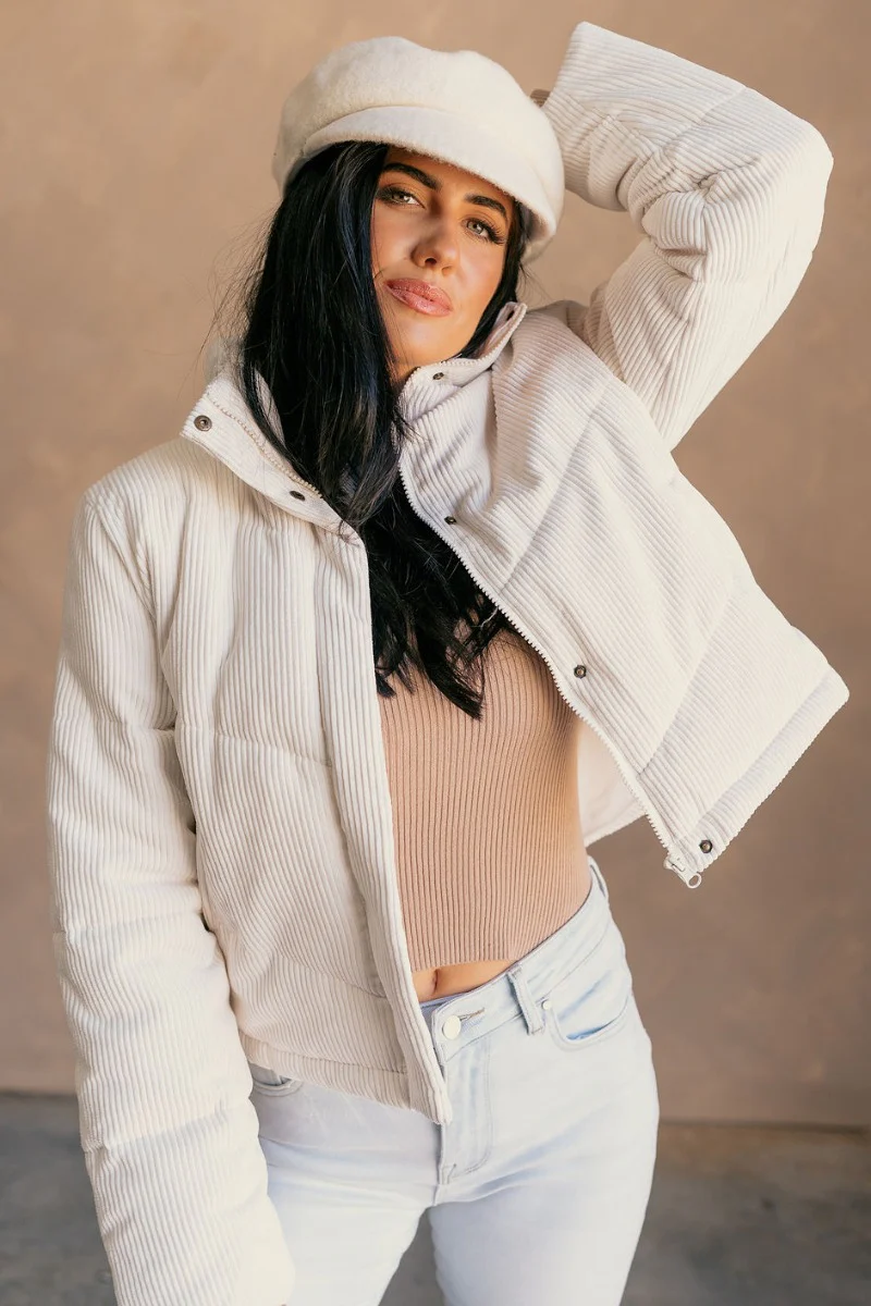 Sloan Off White Corduroy Puffer Jacket - Image 7