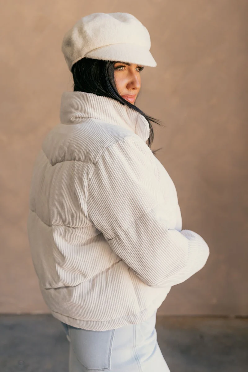 Sloan Off White Corduroy Puffer Jacket - Image 8
