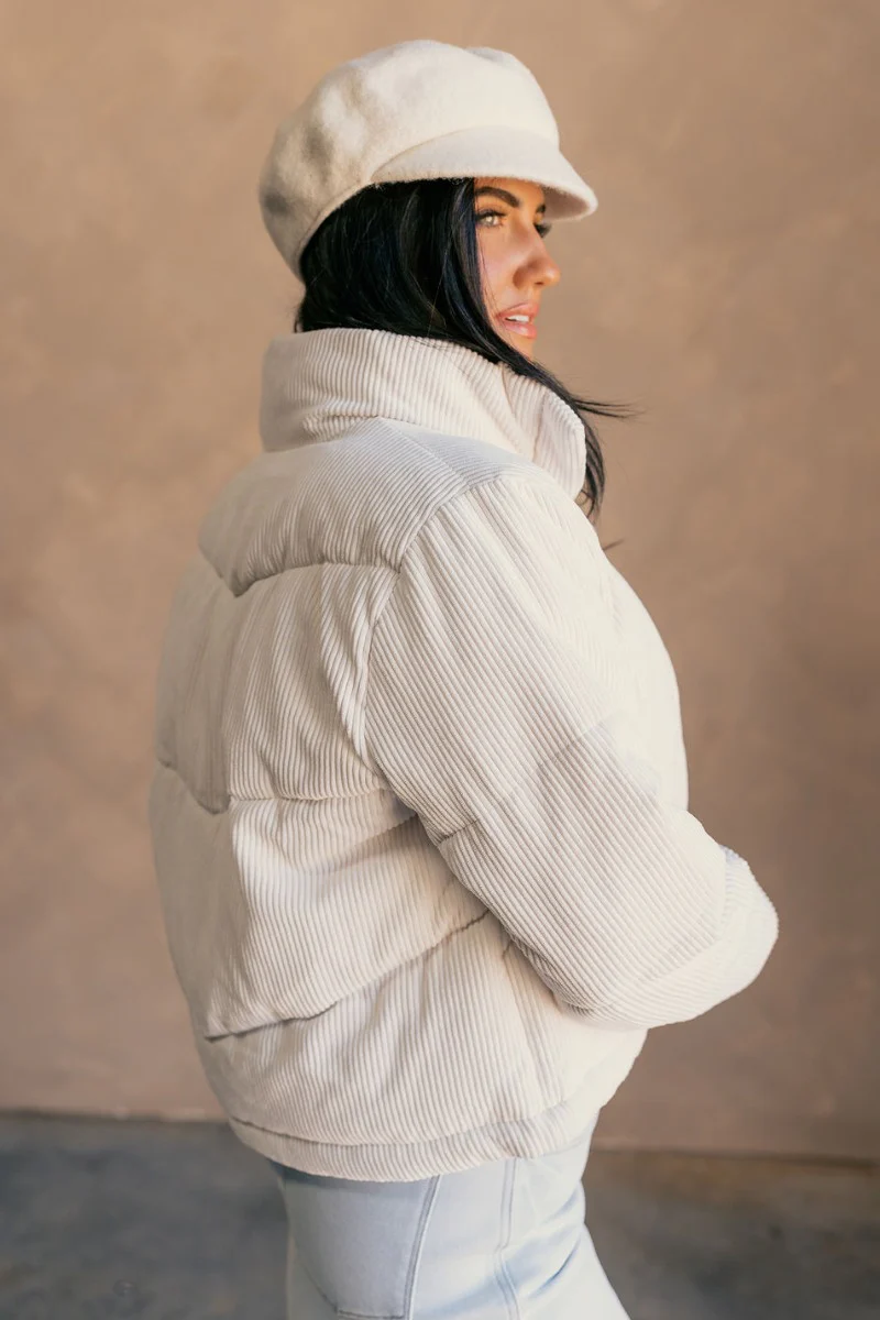 Sloan Off White Corduroy Puffer Jacket - Image 9