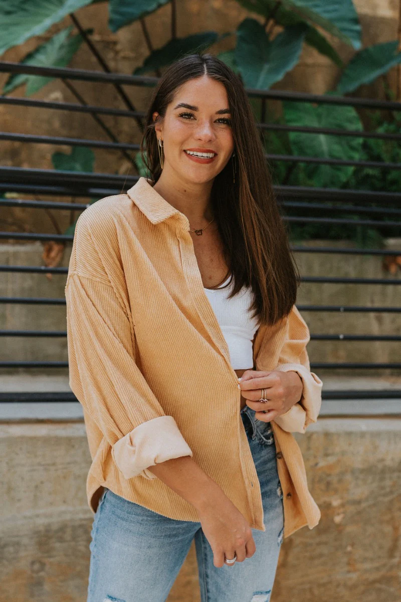 Sloane Corduroy Shacket in Apricot