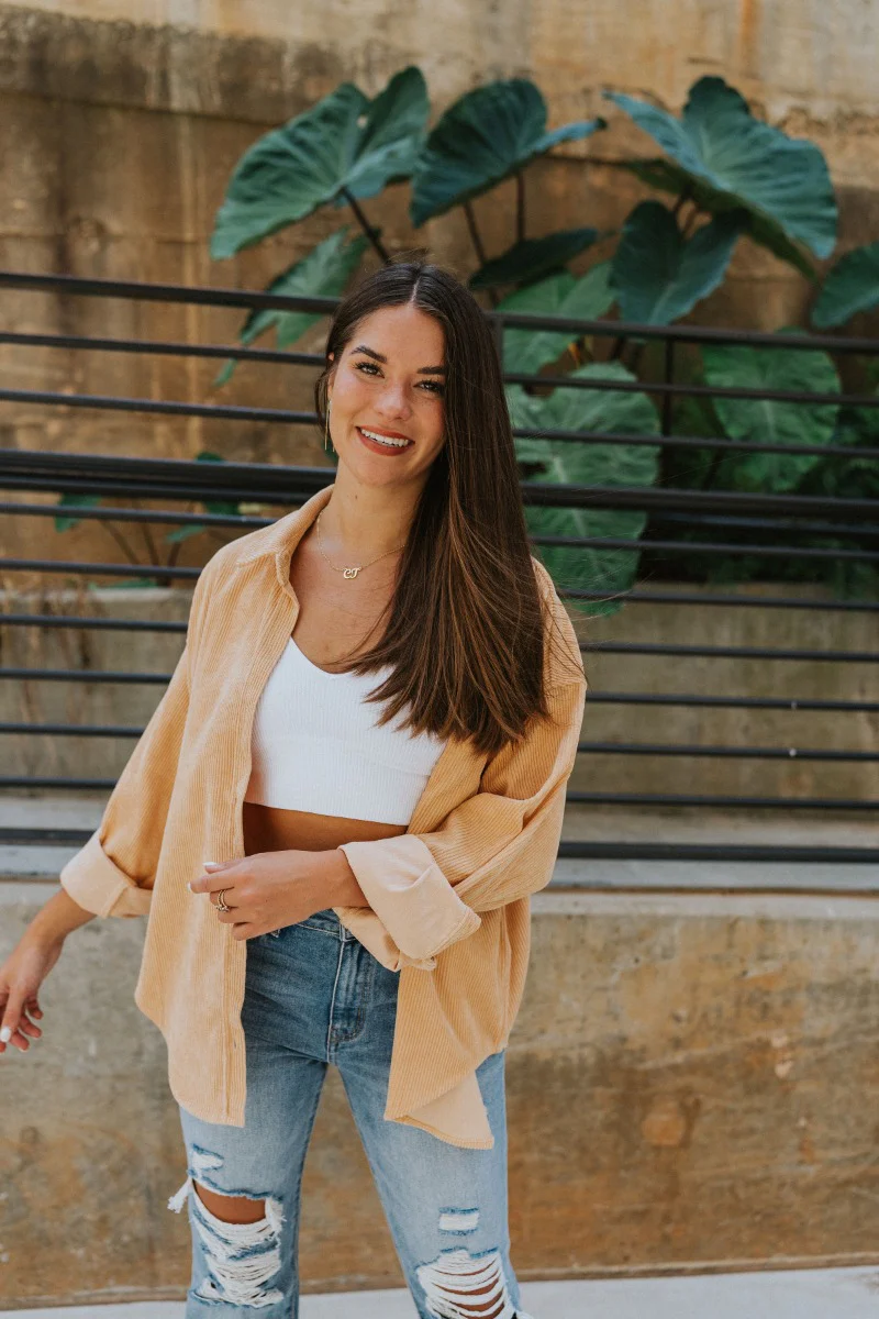 Sloane Corduroy Shacket in Apricot - Image 2