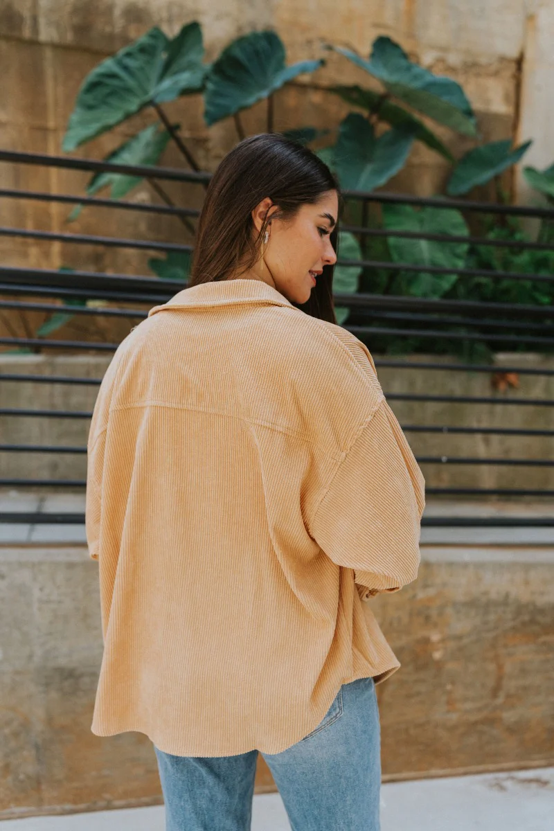 Sloane Corduroy Shacket in Apricot - Image 3