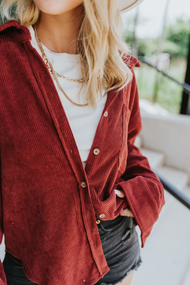 Sloane Corduroy Shacket in Wine - Image 4