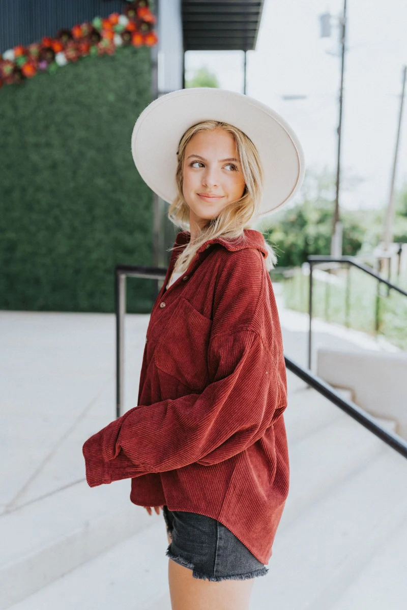 Sloane Corduroy Shacket in Wine - Image 7