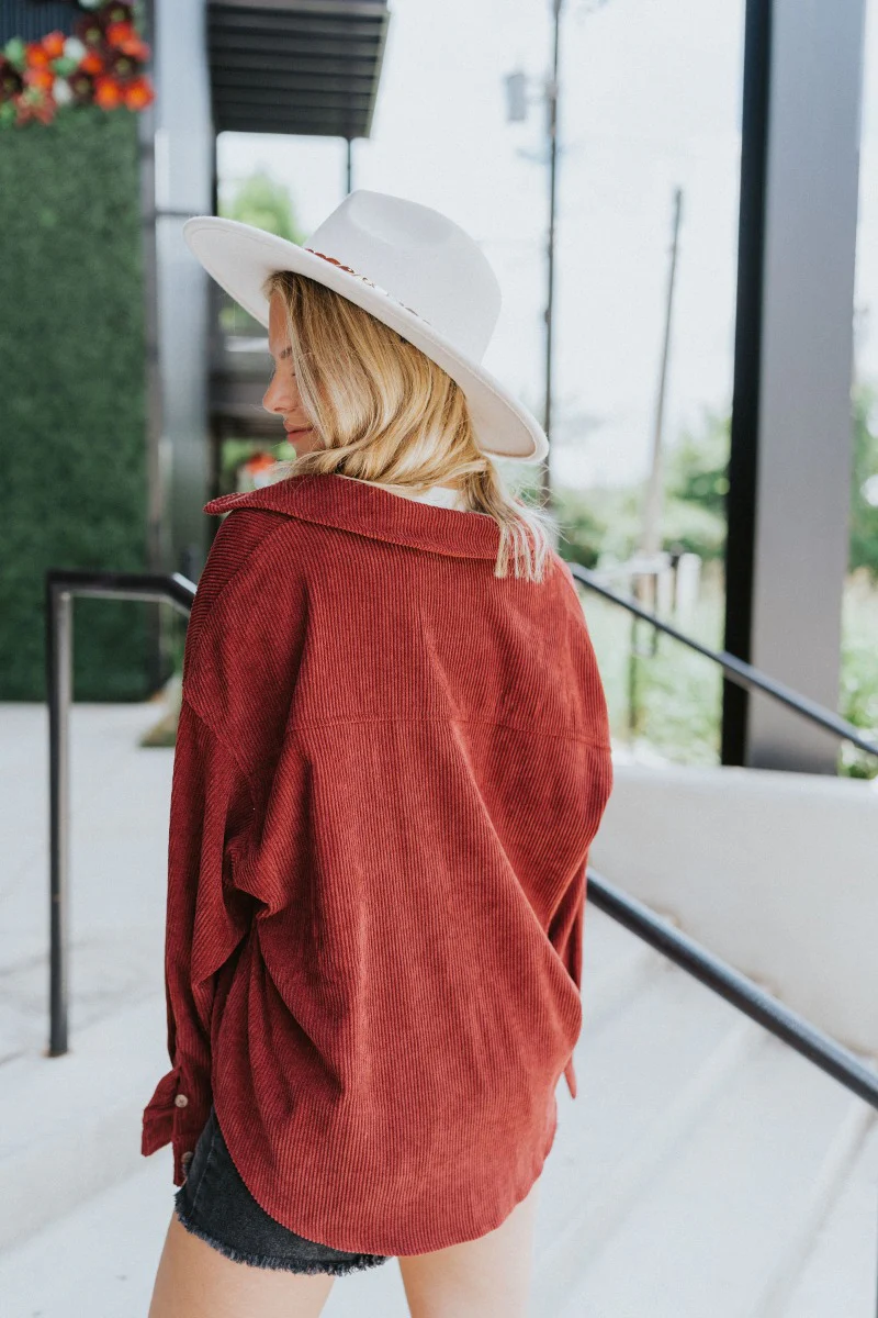 Sloane Corduroy Shacket in Wine - Image 9