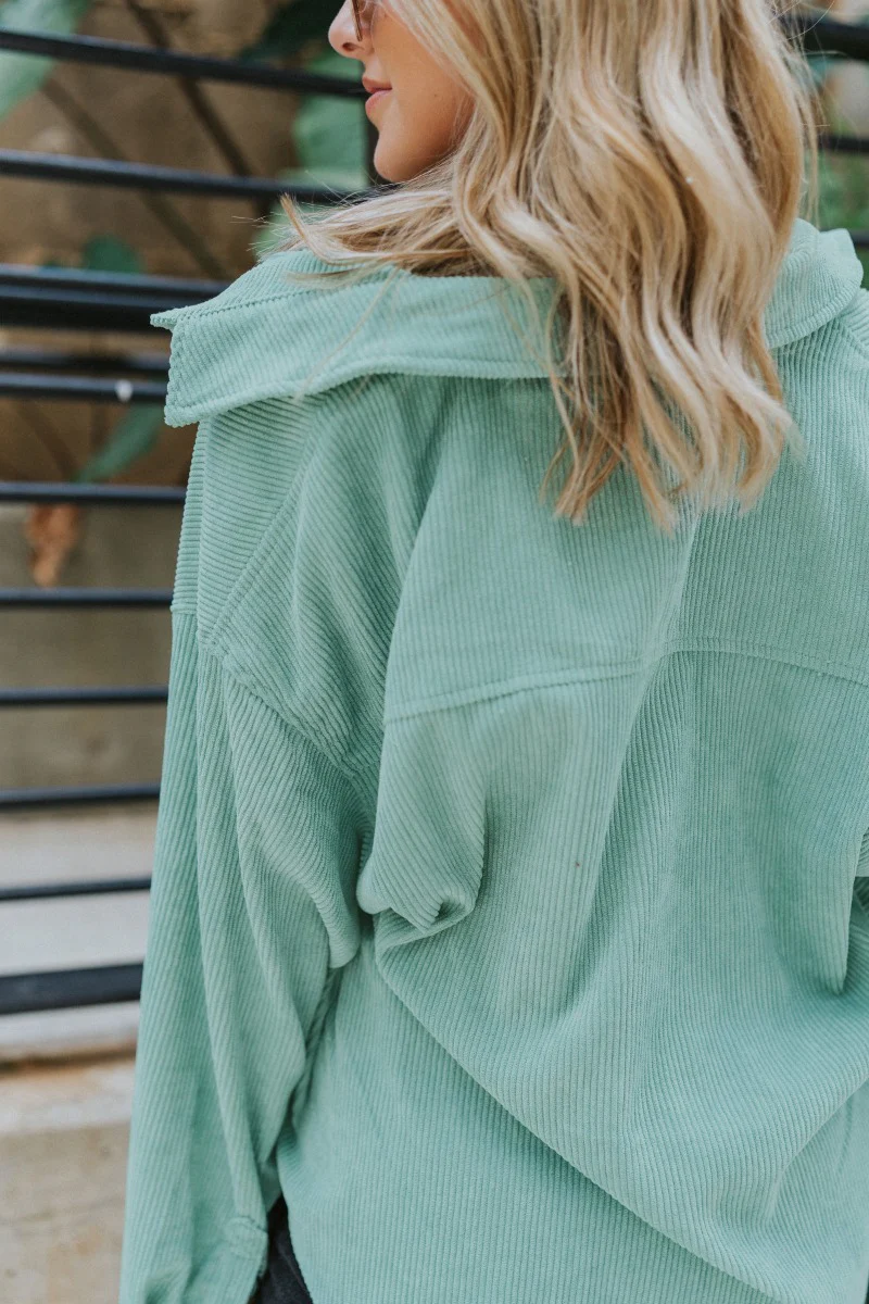 Sloane Corduroy Shacket In Jade - Image 7