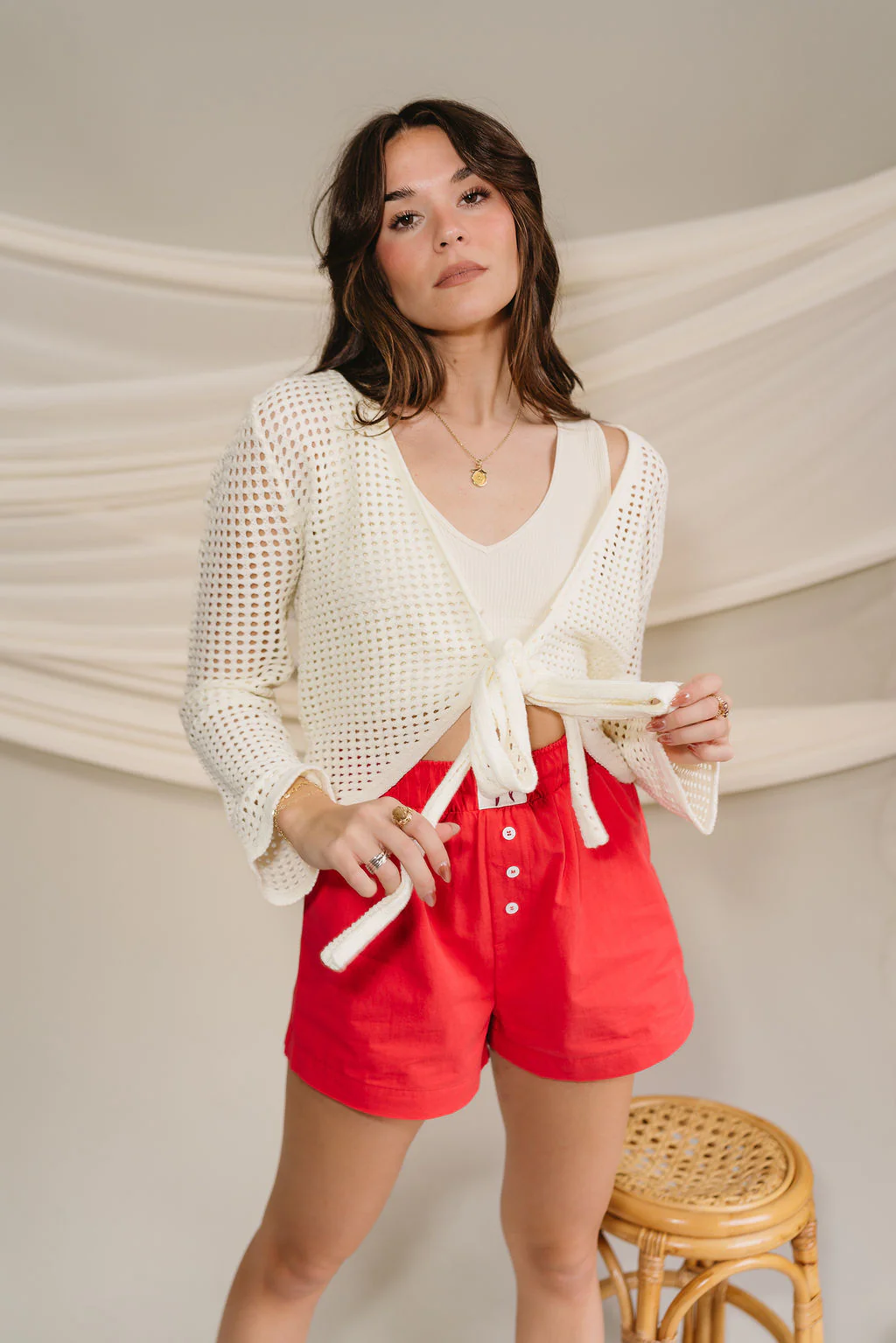 Sloane Off White Knit Tie Top