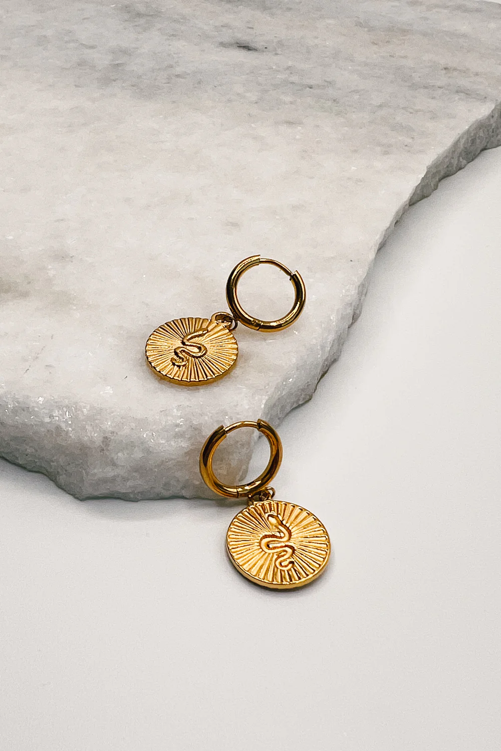 Snake Ribbed Gold Circle Huggie Earrings