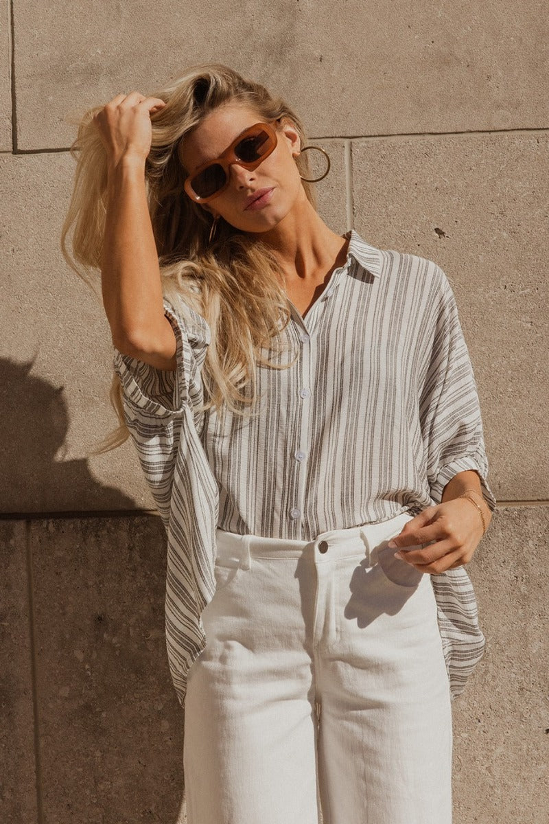 Sofia White & Black Striped Short Sleeve Top
