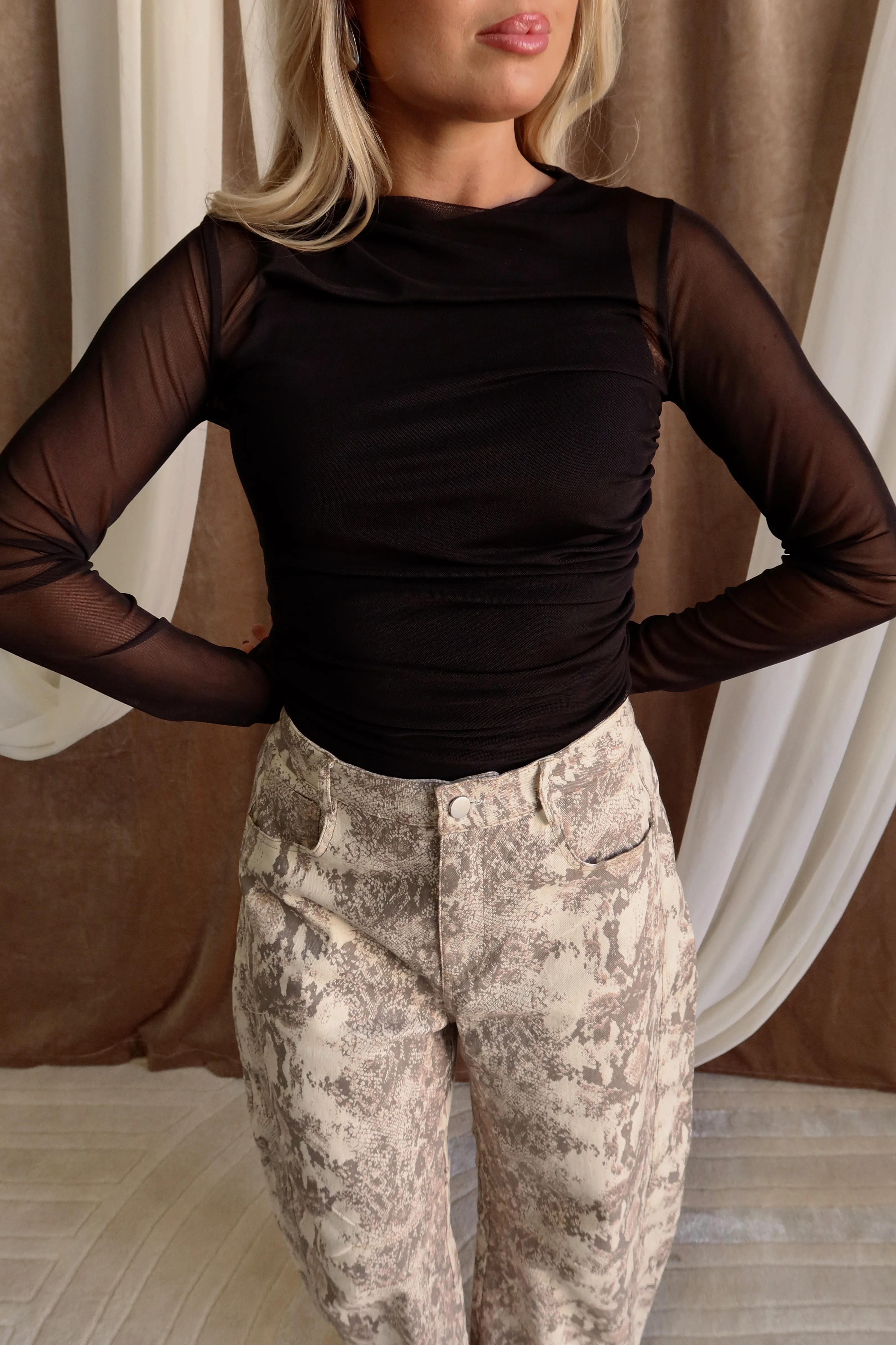 Solana Black Mesh Ruched Bodysuit - Image 5