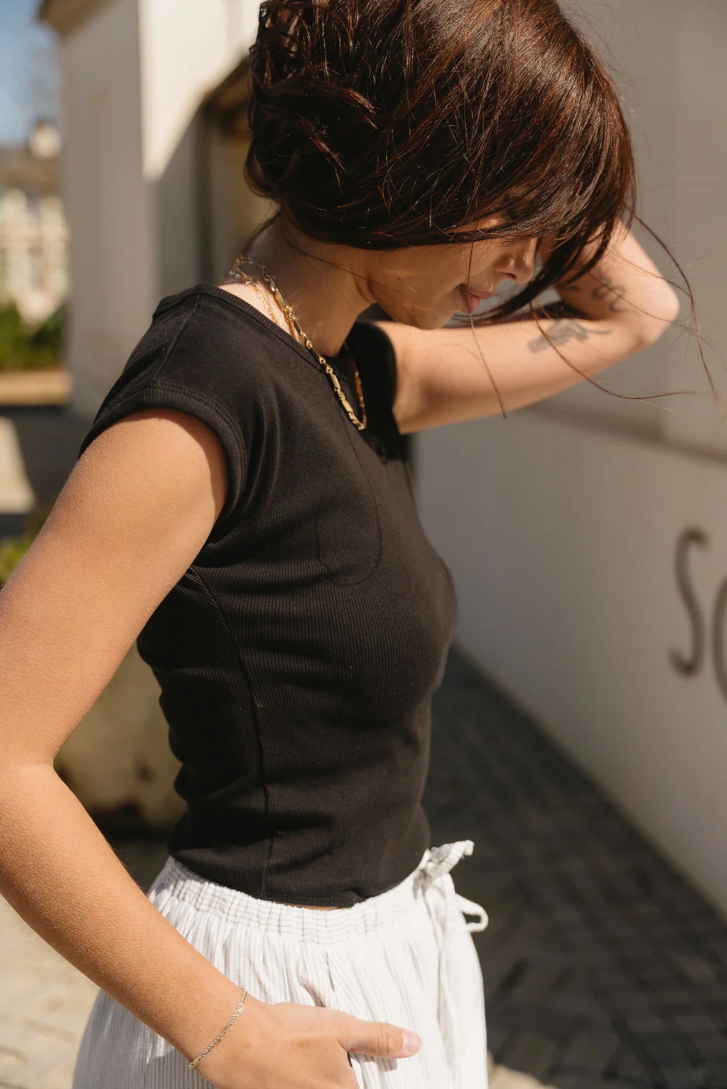 Solana Black Ribbed Short Sleeve Bodysuit - Image 3