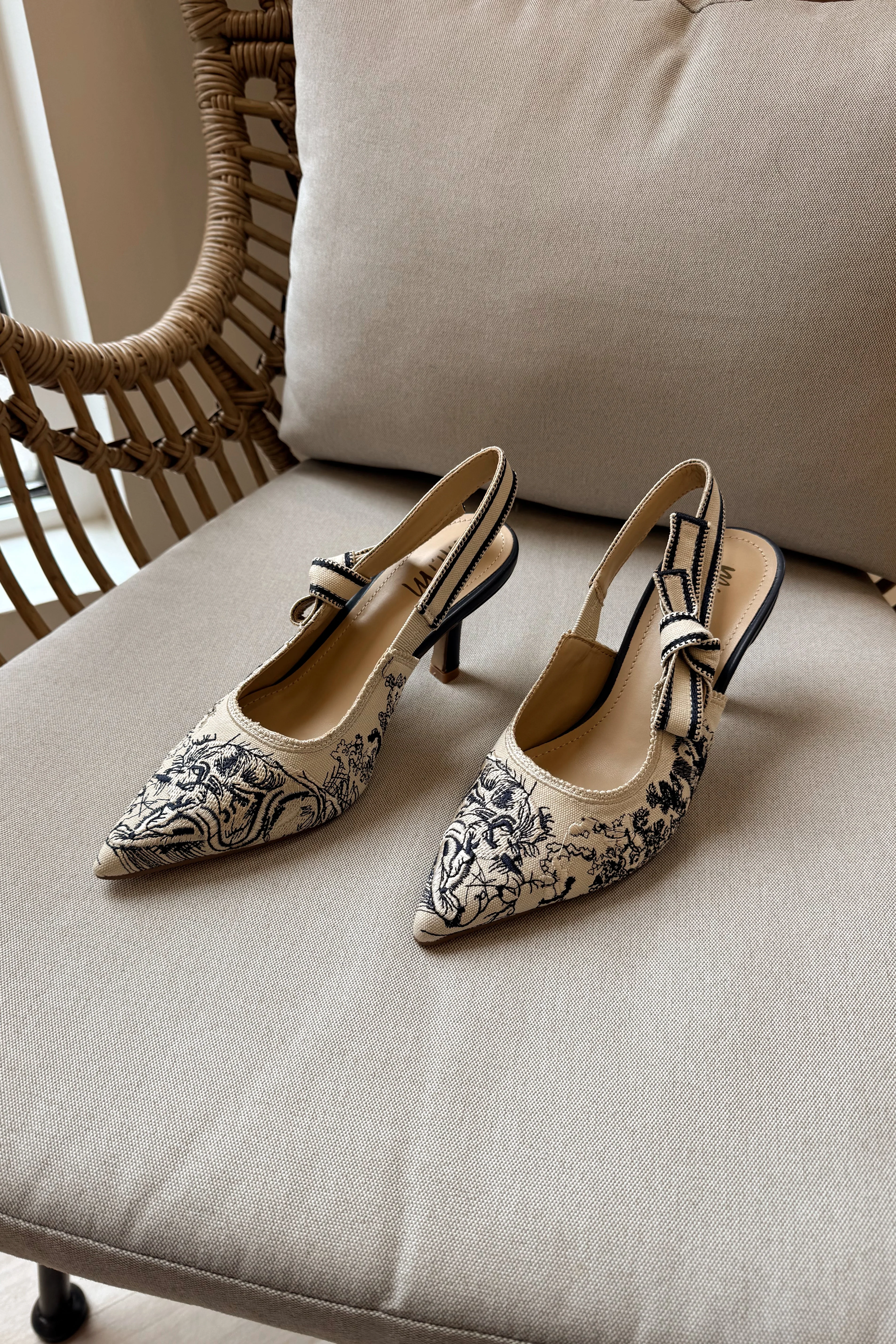 Solana Blue & Ivory Slingback Tie Heel