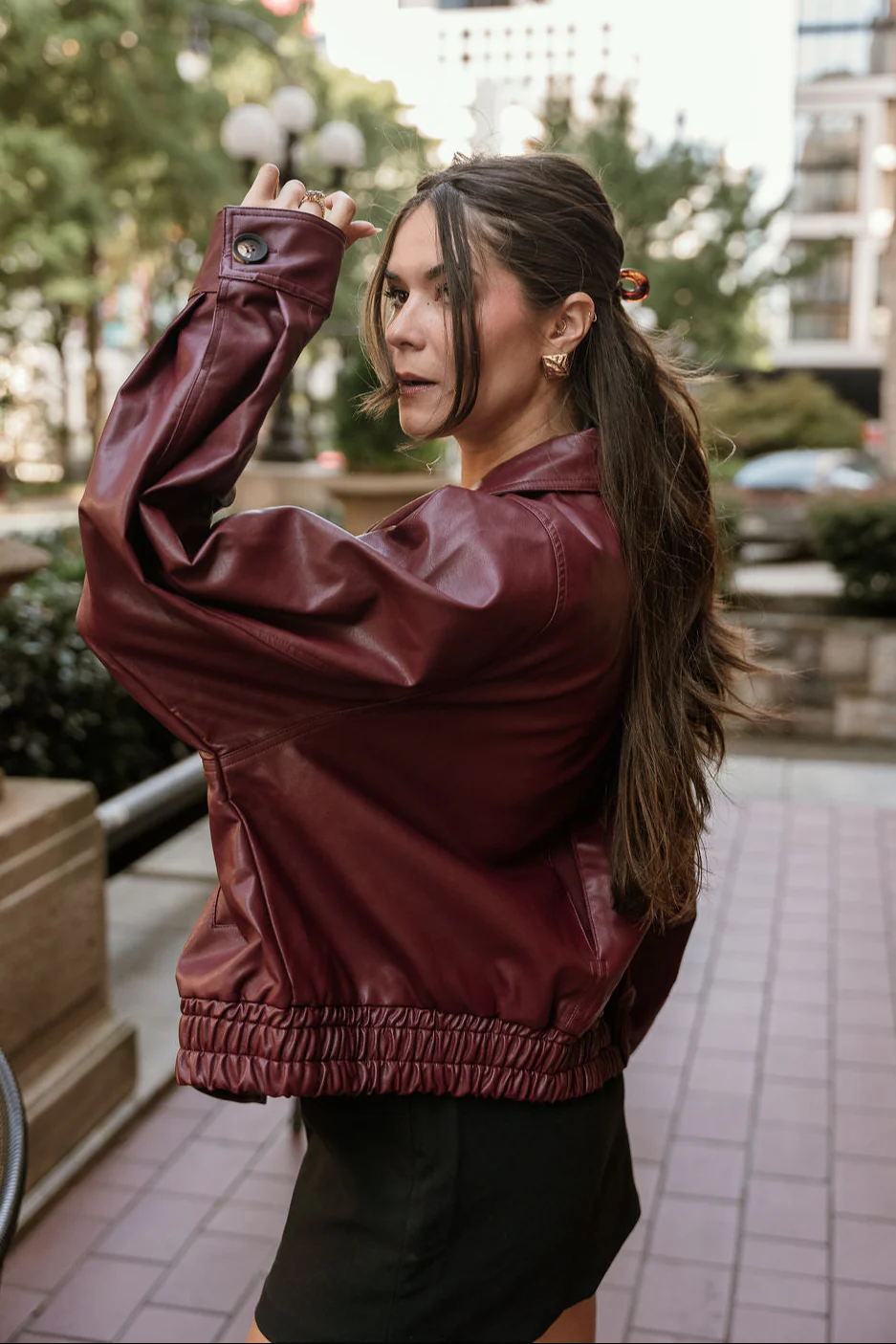 Solana Burgundy Faux Leather Jacket - Image 10