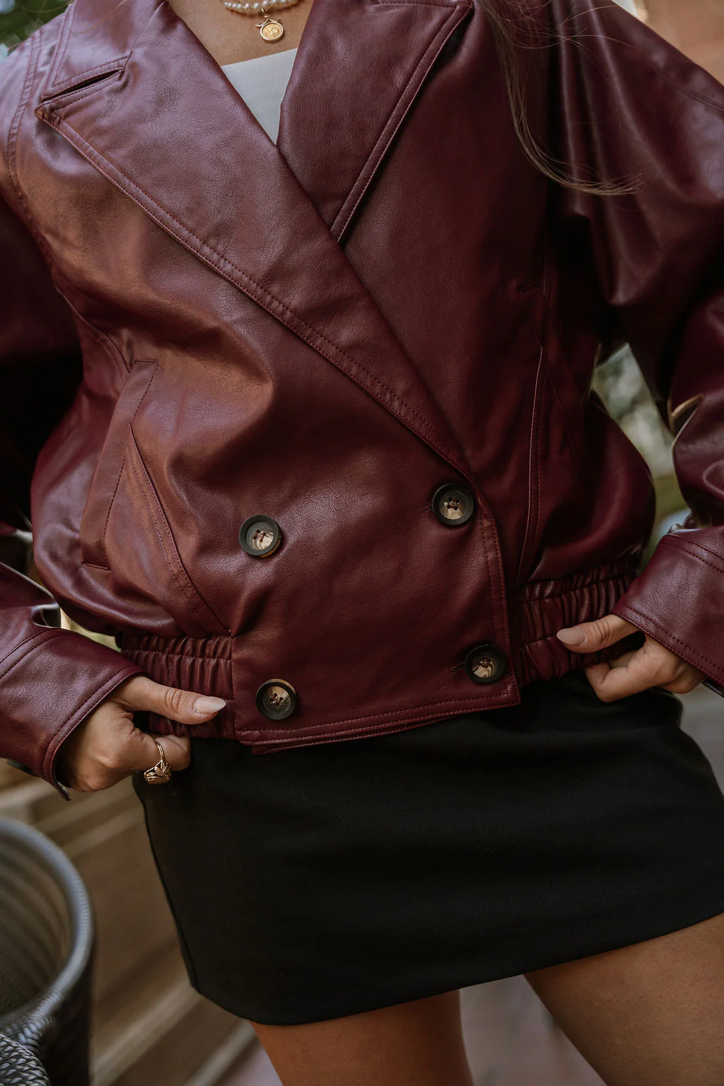 Solana Burgundy Faux Leather Jacket - Image 3