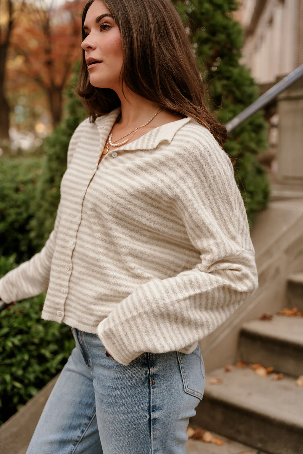 Solana Cream & Natural Stripe Knit Cardigan - Image 2