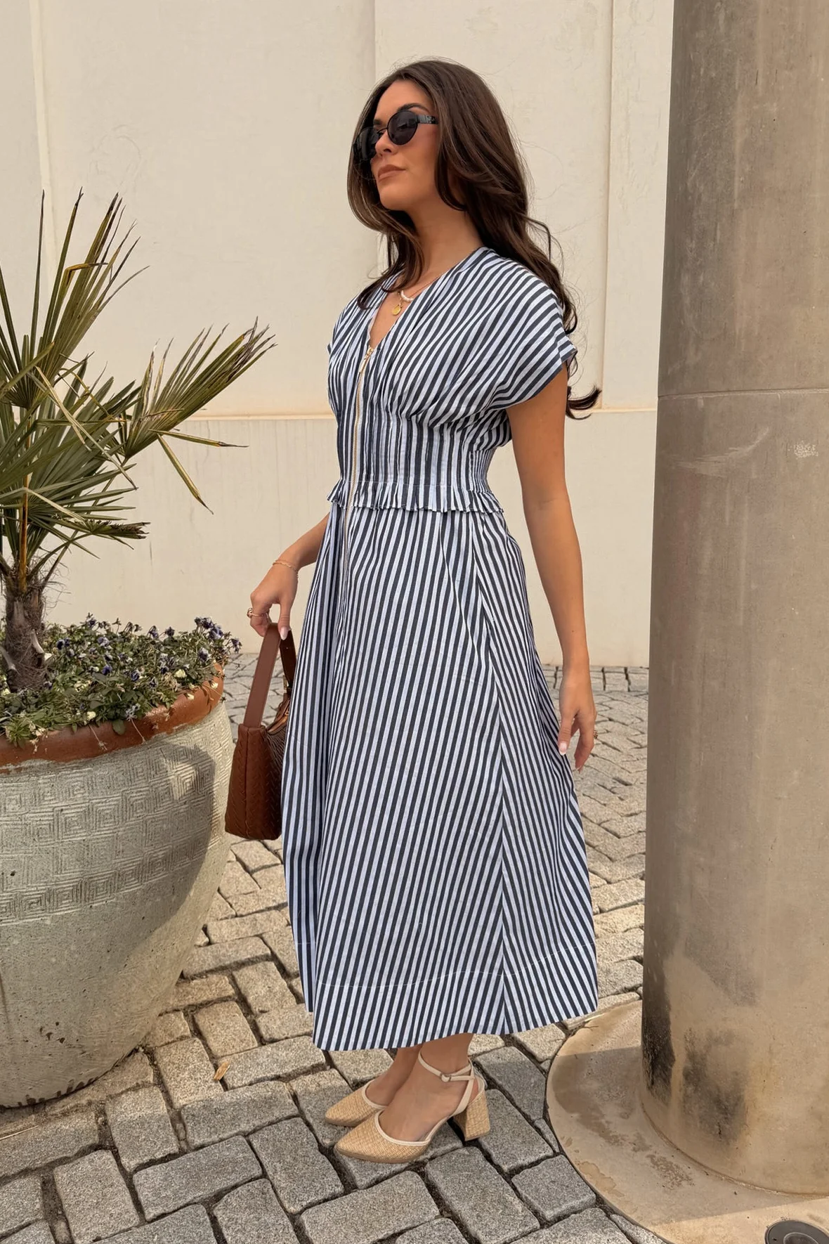 Solana Navy & White Stripe Zip-Up Midi Dress - Image 7