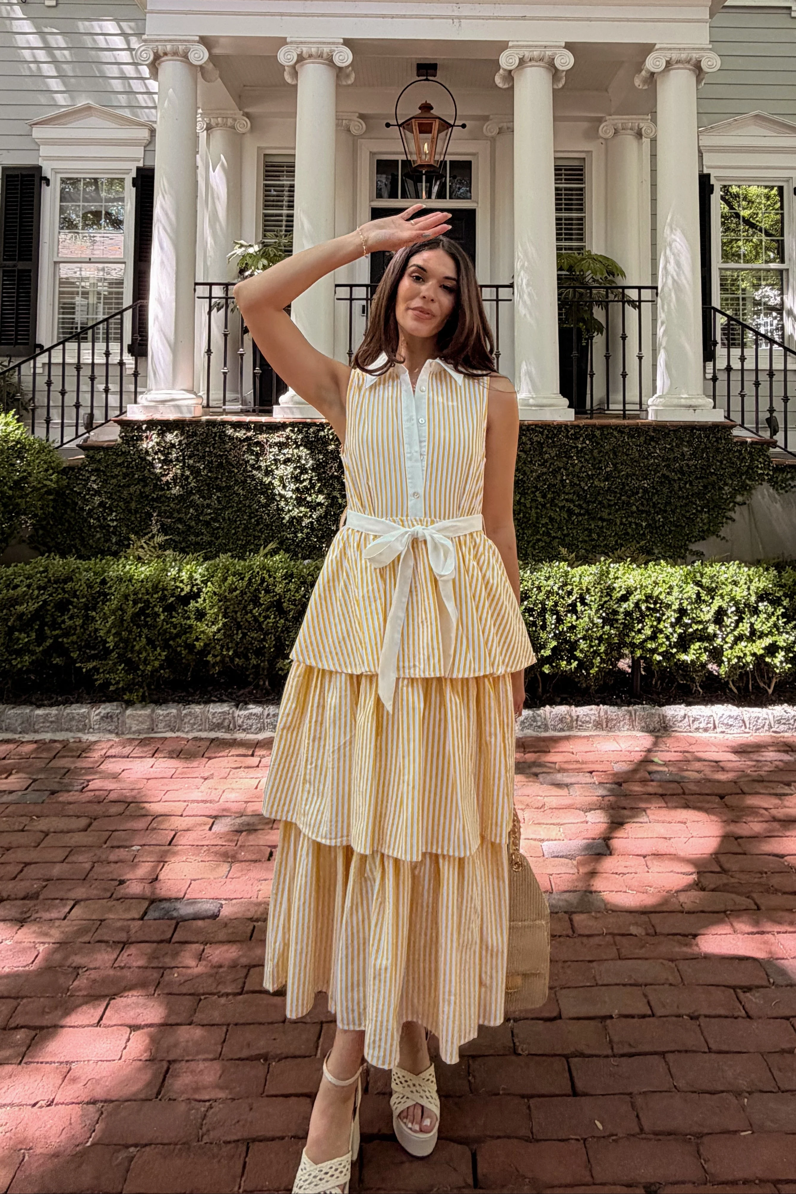 Solana Yellow & White Stripe Tiered Midi Dress - Image 3