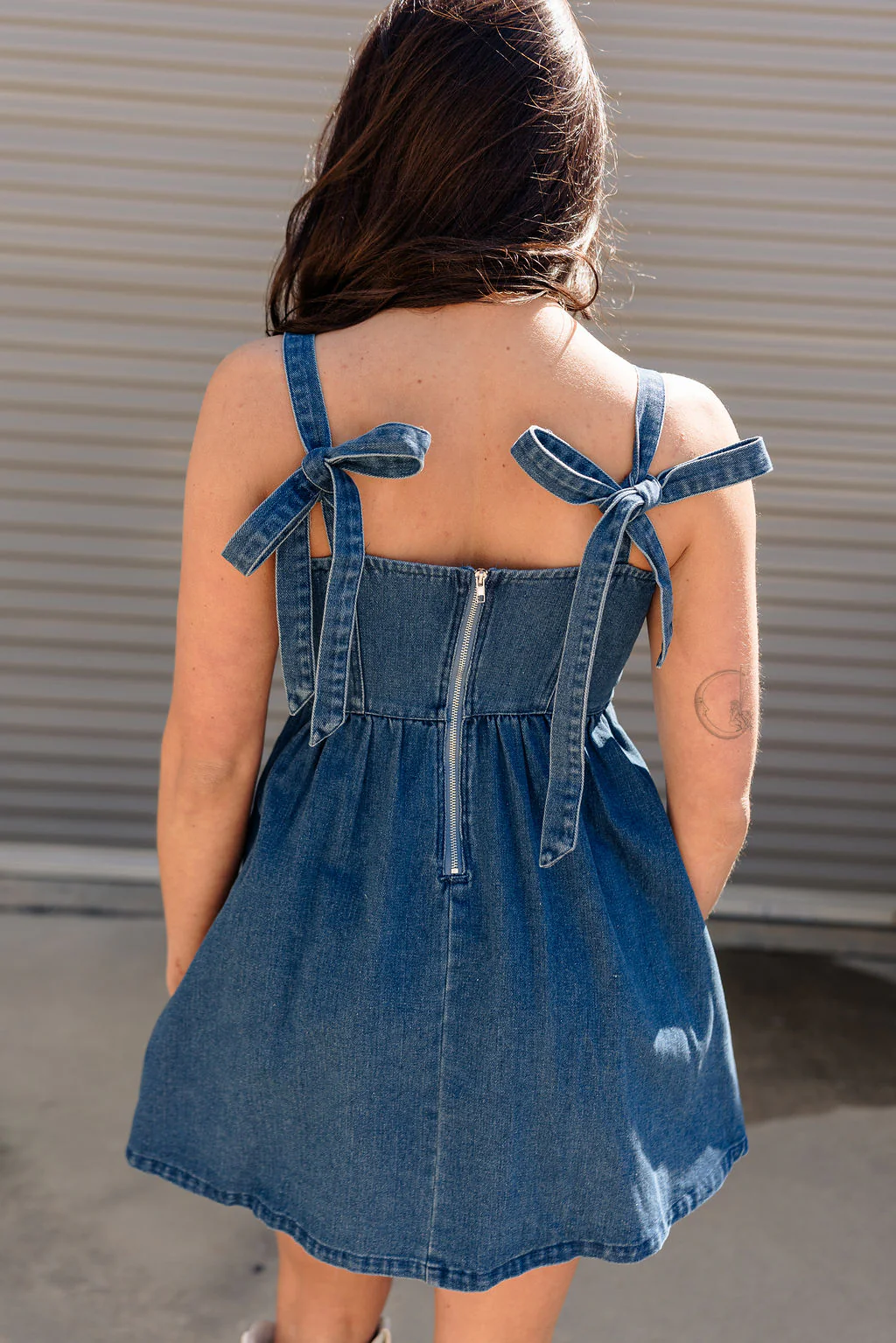 Sonya Dark Denim Pleated Skirt Mini Dress - Image 4