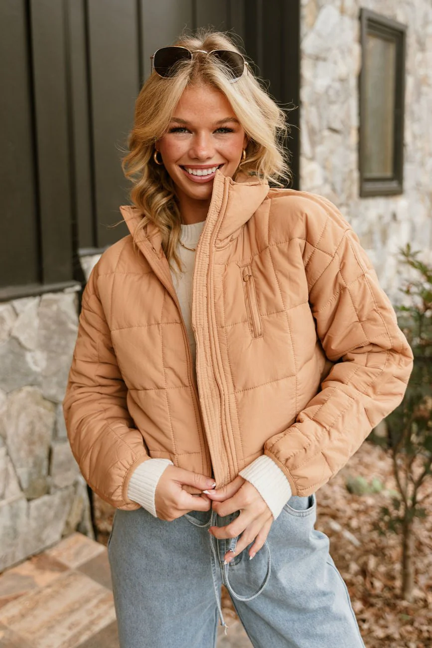 Sophia Camel Quilted Puffer Jacket