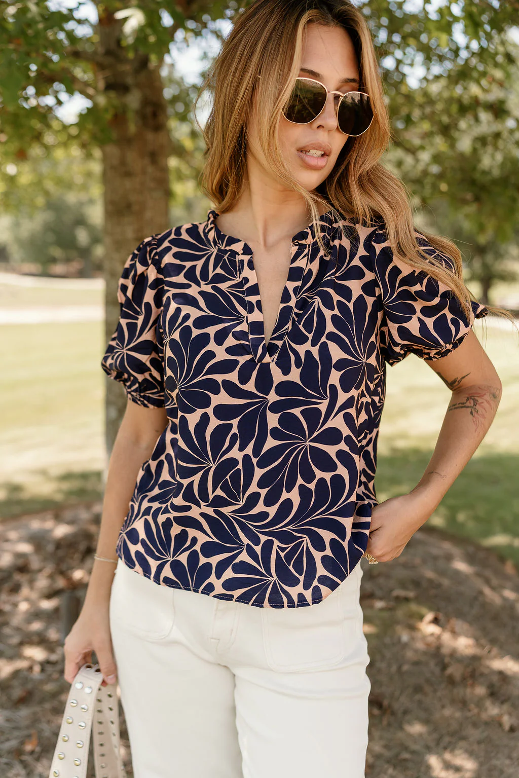 Sophia Navy & Clay Floral Top - Image 3