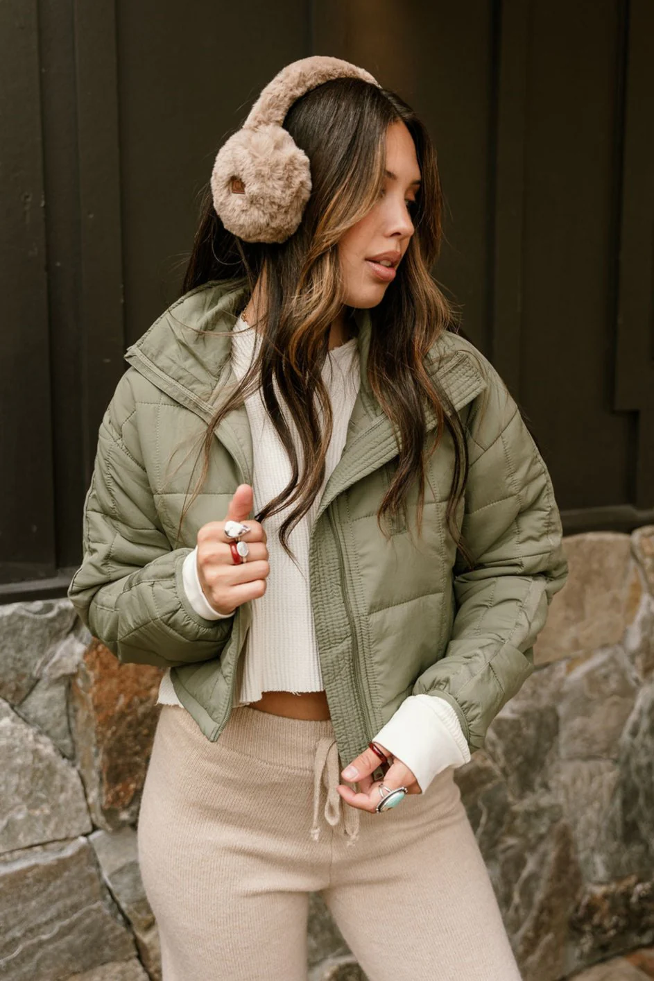 Sophia Olive Quilted Puffer Jacket - Image 2
