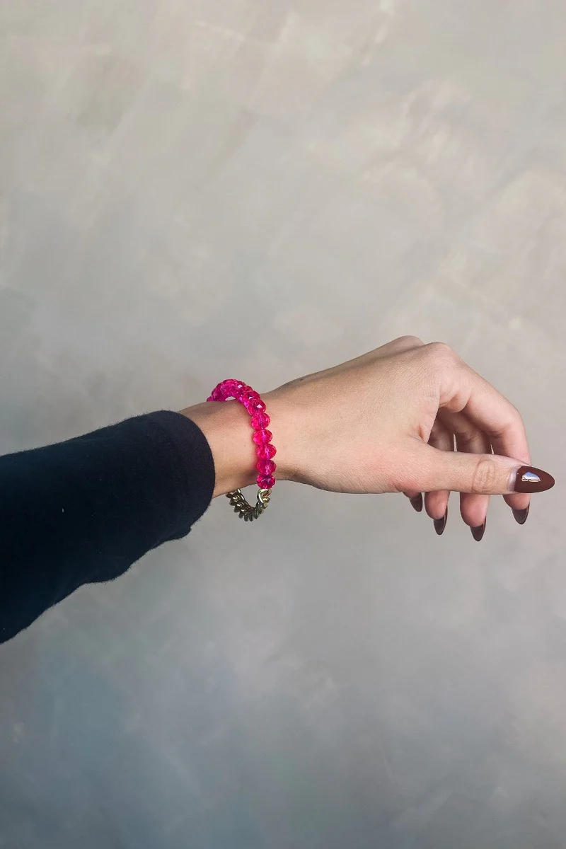 Sophia Pink Beads & Gold Chain Bracelet