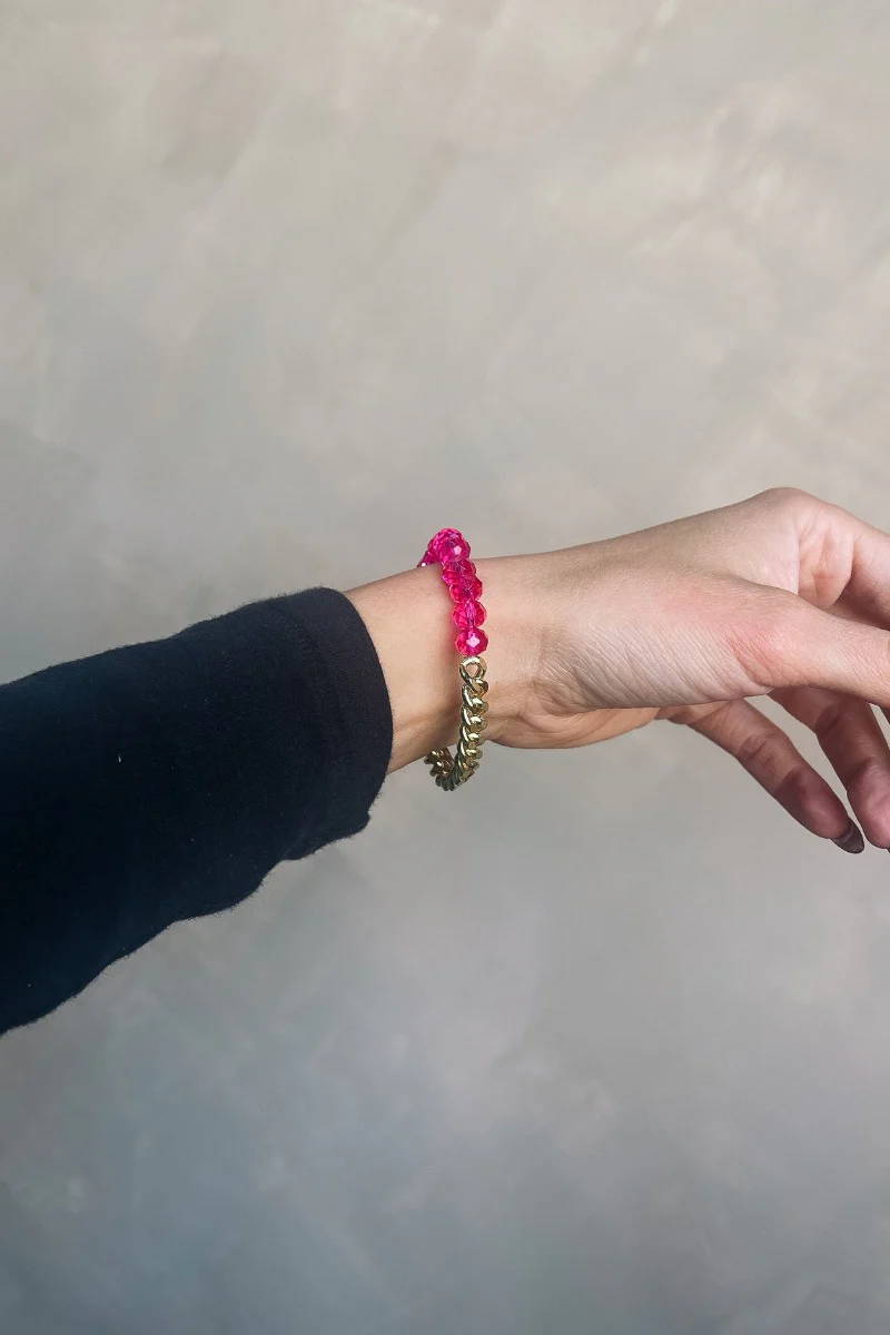 Sophia Pink Beads & Gold Chain Bracelet - Image 2
