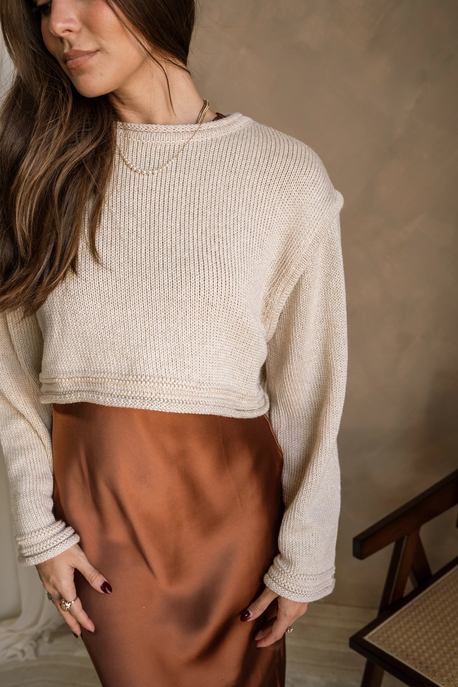 Sophia Taupe Cropped Long Sleeve Sweater - Image 2