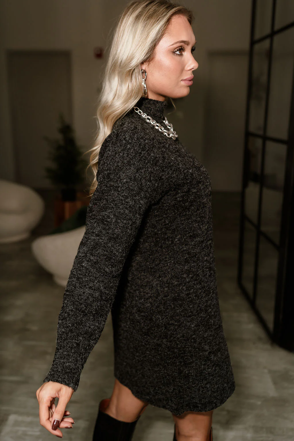 Sophie Black Mini Sweater Dress - Image 3