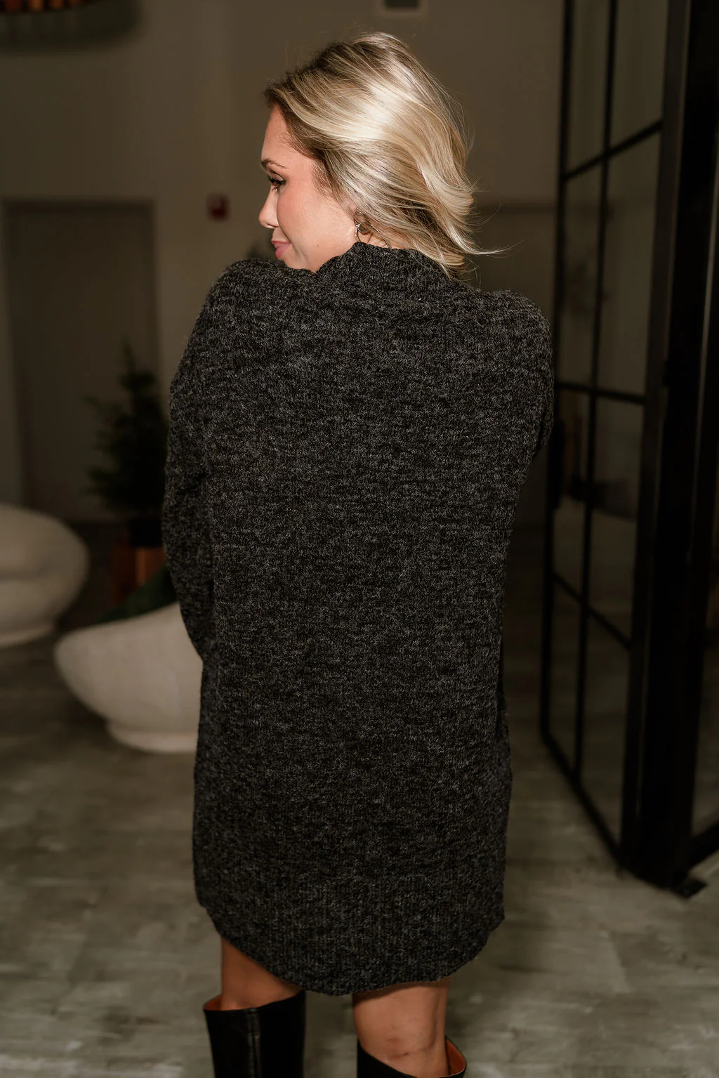 Sophie Black Mini Sweater Dress - Image 4
