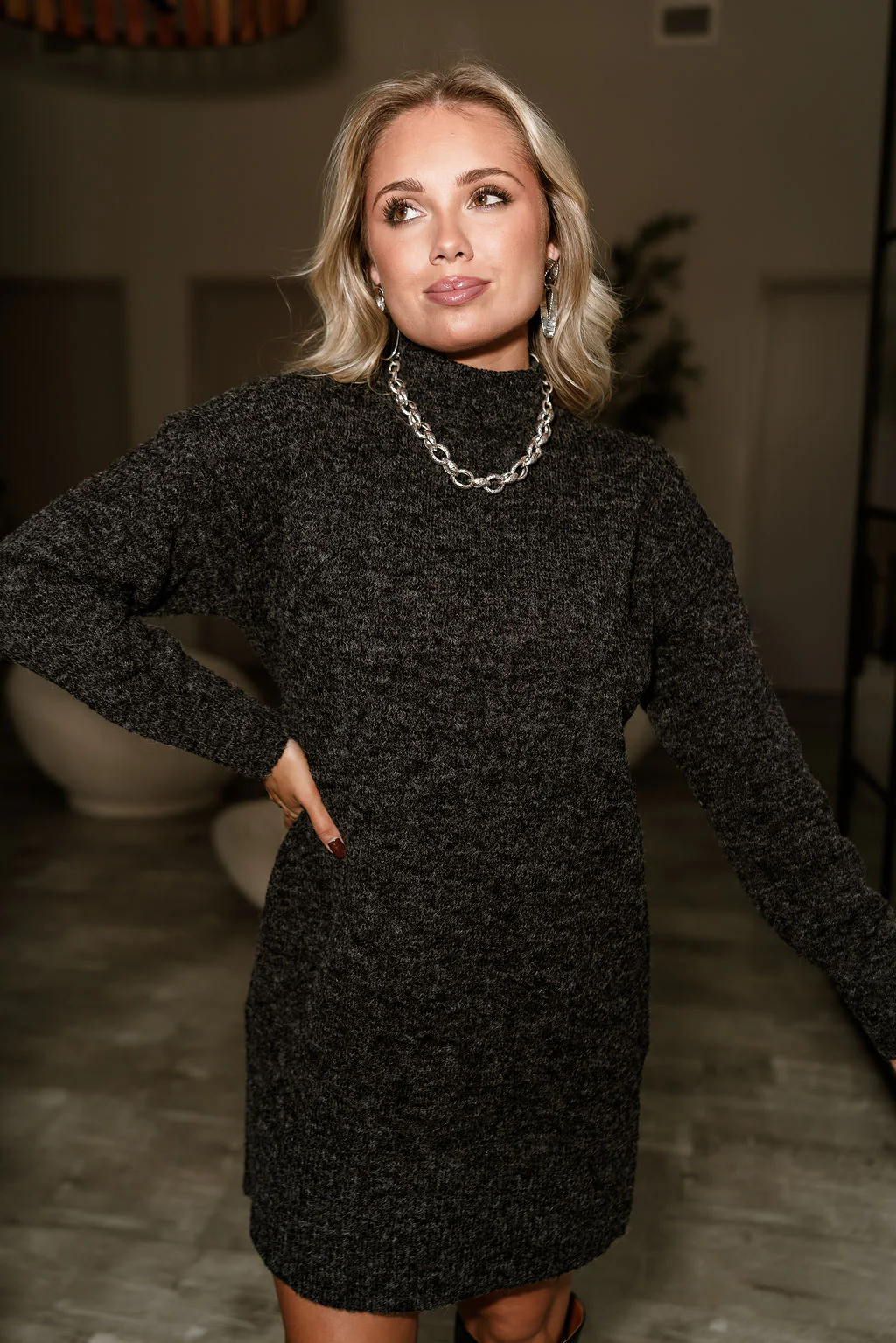 Sophie Black Mini Sweater Dress - Image 6