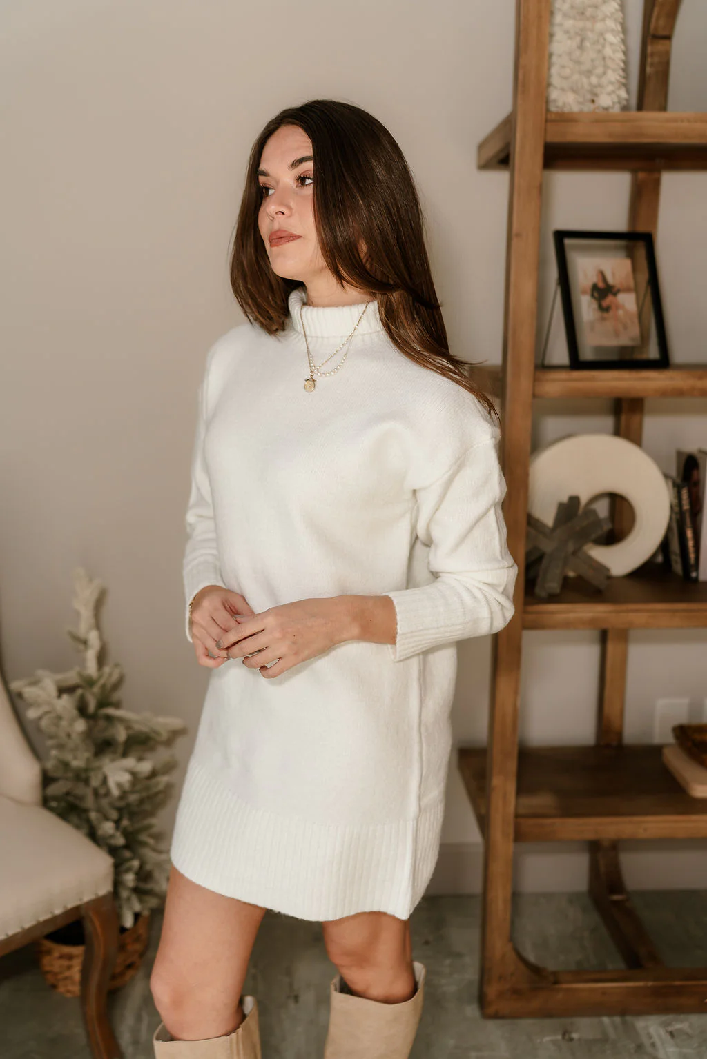 Sophie Cream Mini Sweater Dress - Image 3