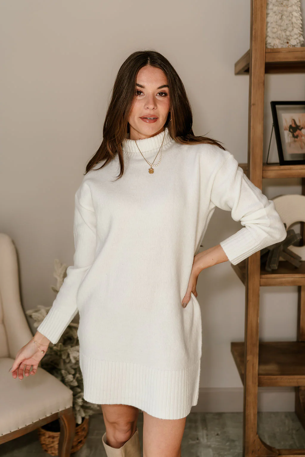 Sophie Cream Mini Sweater Dress - Image 6