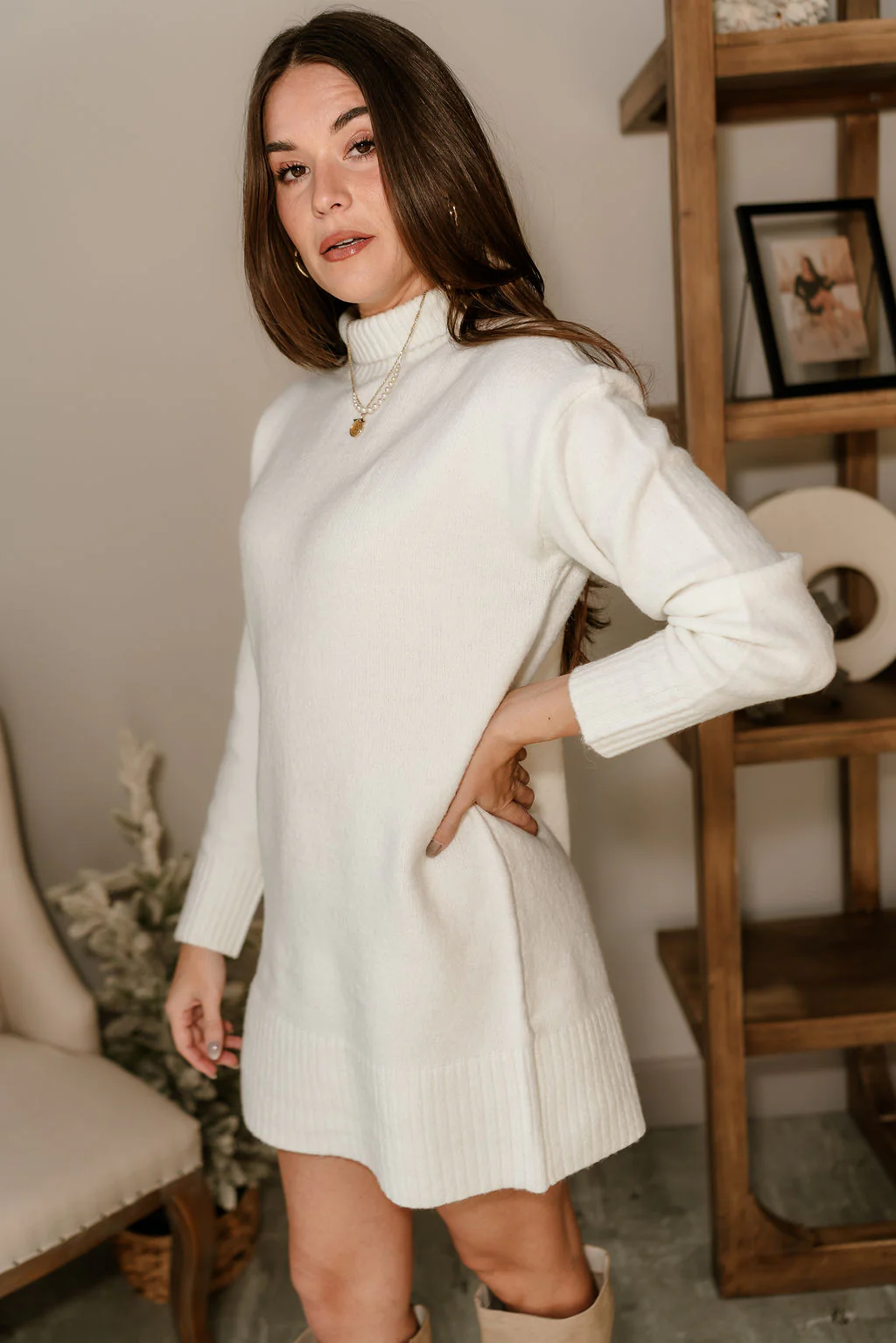 Sophie Cream Mini Sweater Dress - Image 8